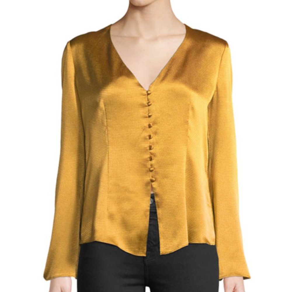 Joie Madora Long-Sleeve Satin Button-Down Top